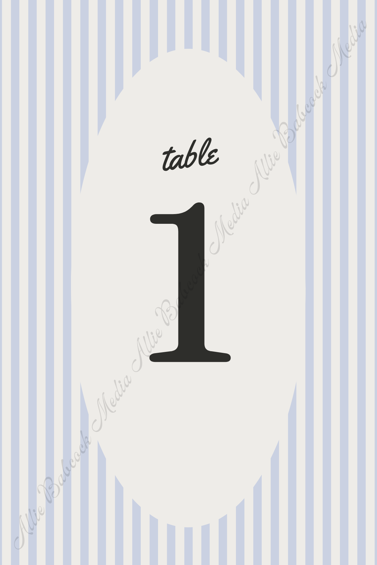 Blue Striped Wedding Table Numbers 4x6" Template