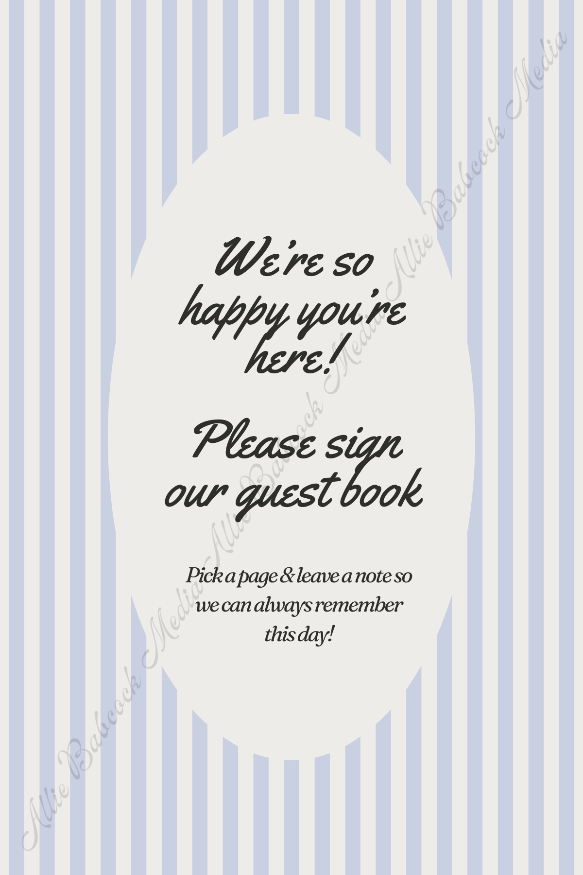 Blue Striped Wedding Guest Book Sign 6x8" Template