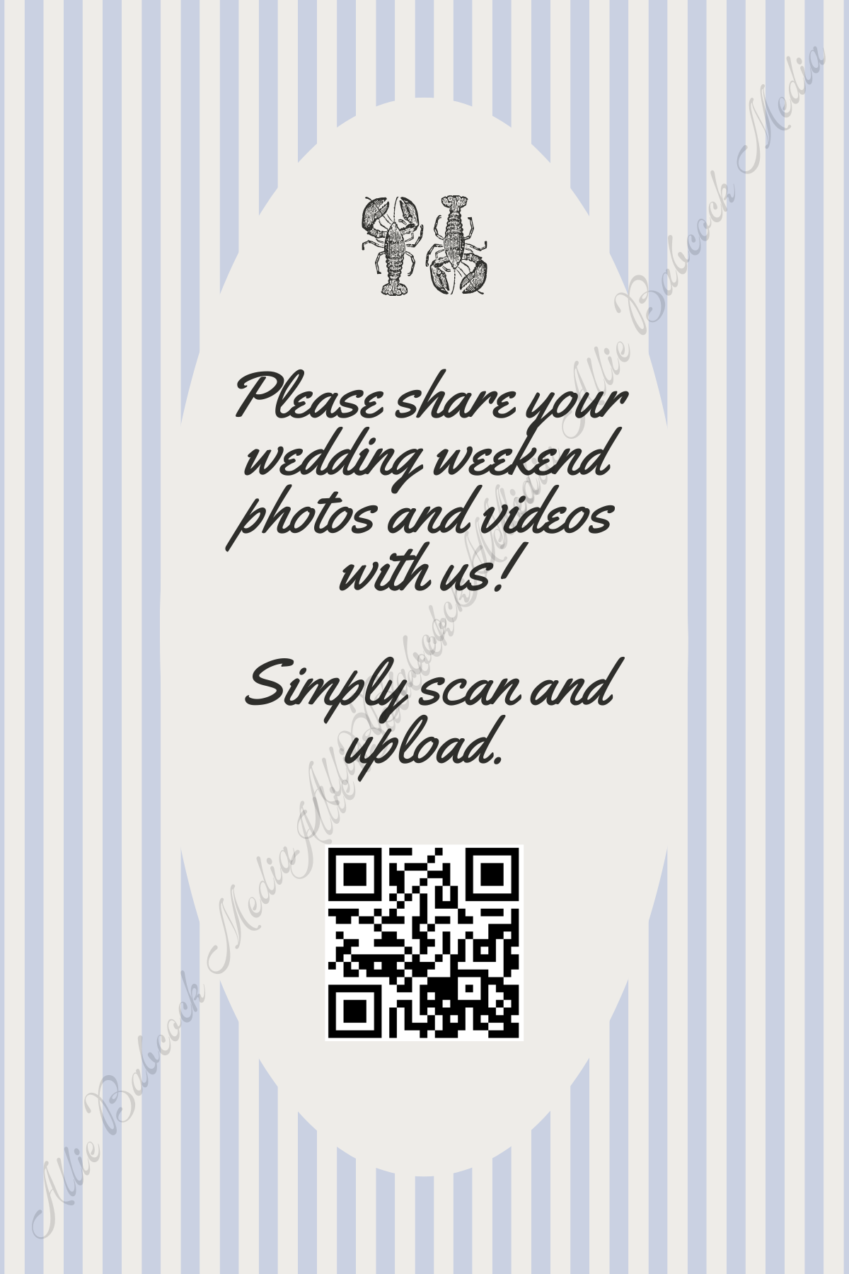 Blue Striped Wedding QR Code Sign 4x6" Template