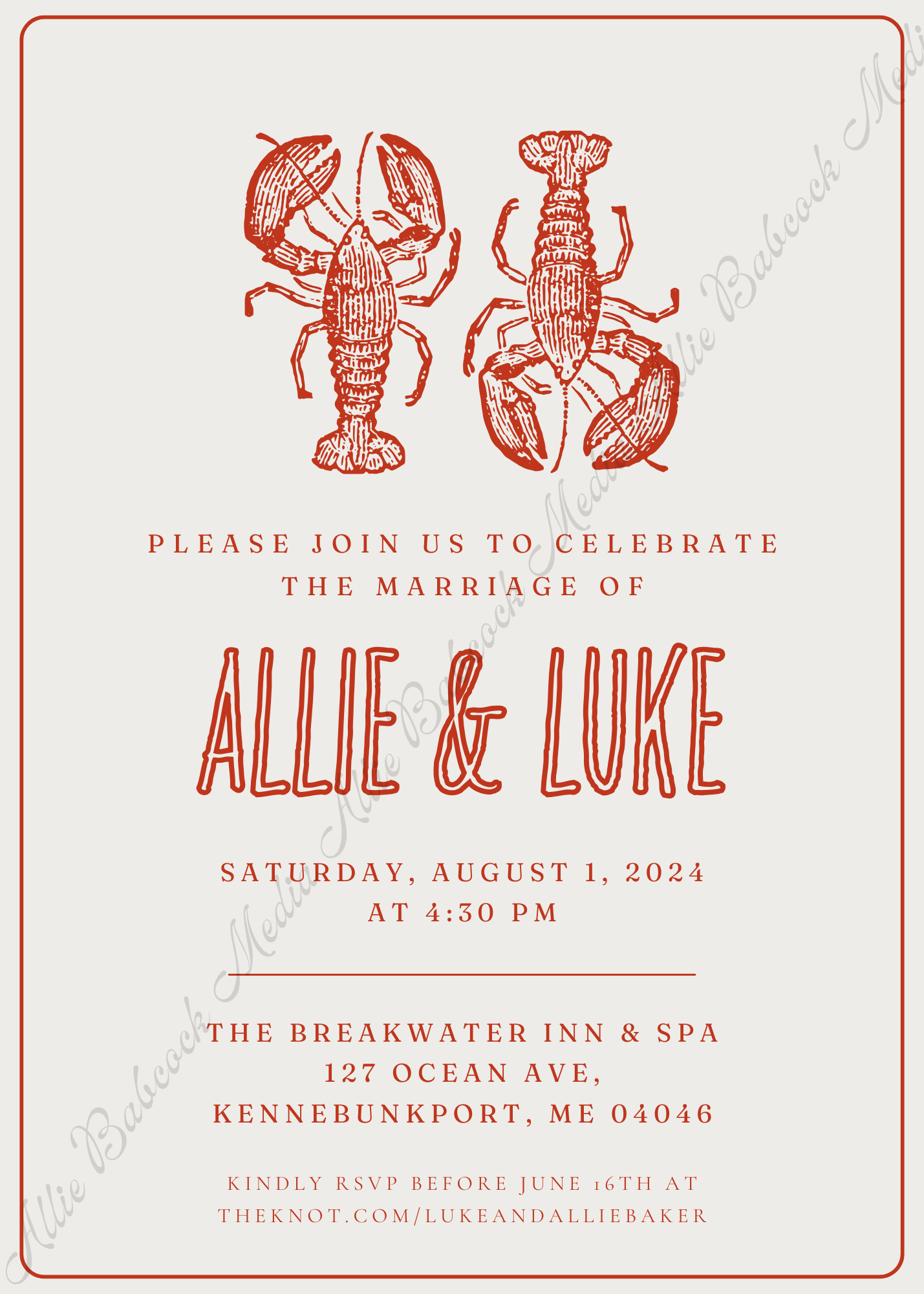 New England Lobster Wedding Invitation Template