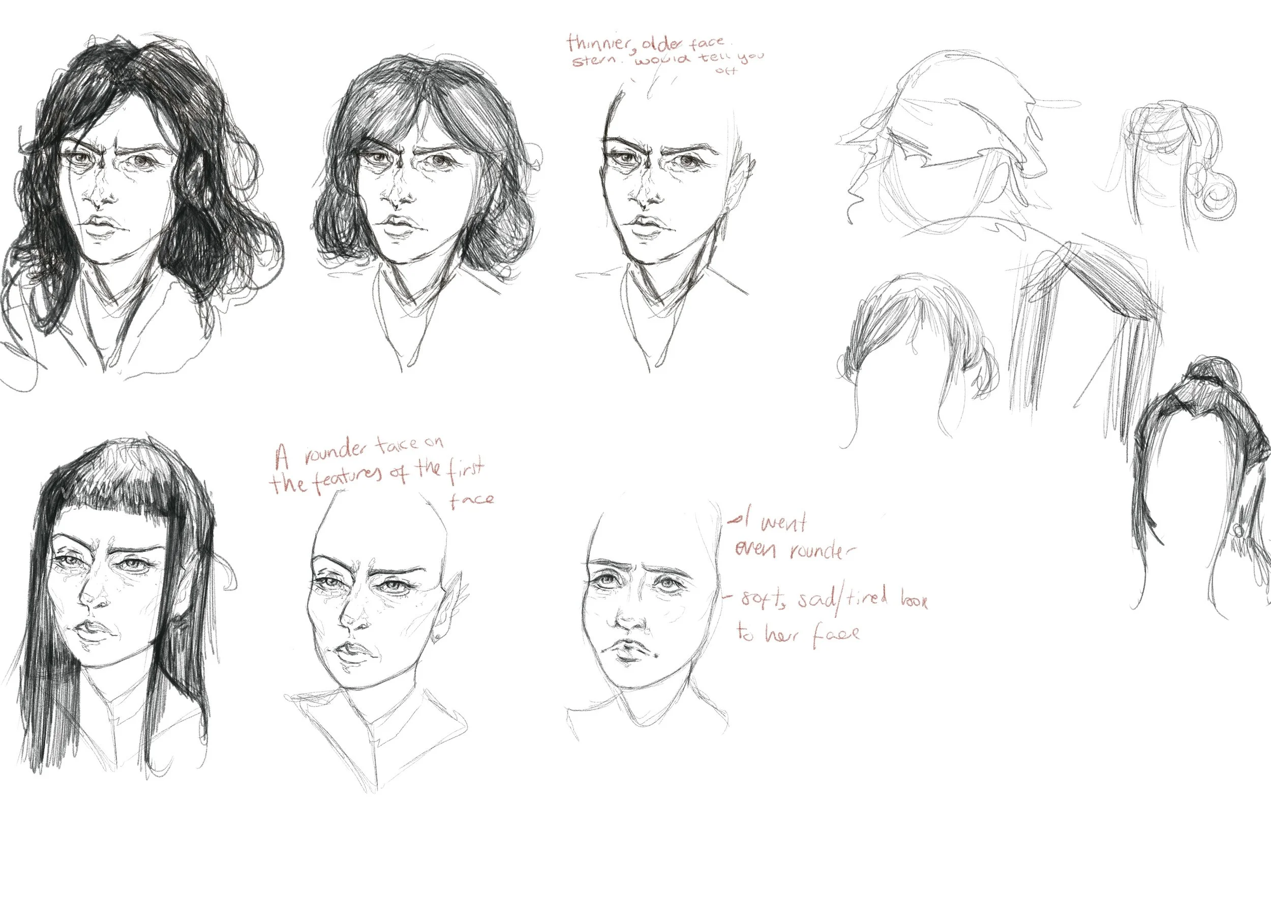Testing sketches for the characters face