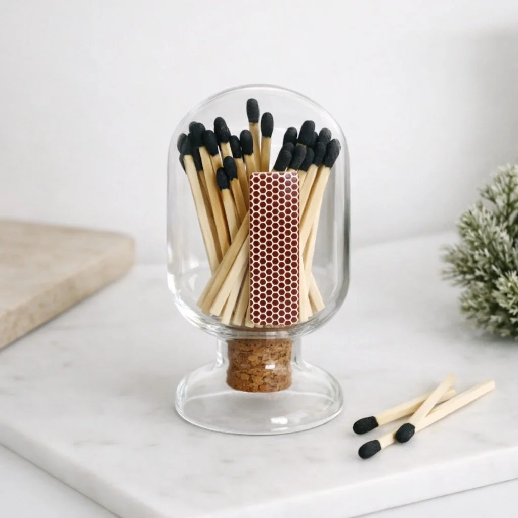 Wooden Matches in a Glass Cloche