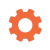An orange gear icon on a white background.