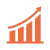 Orange line graph showing upward trend on a grid background.