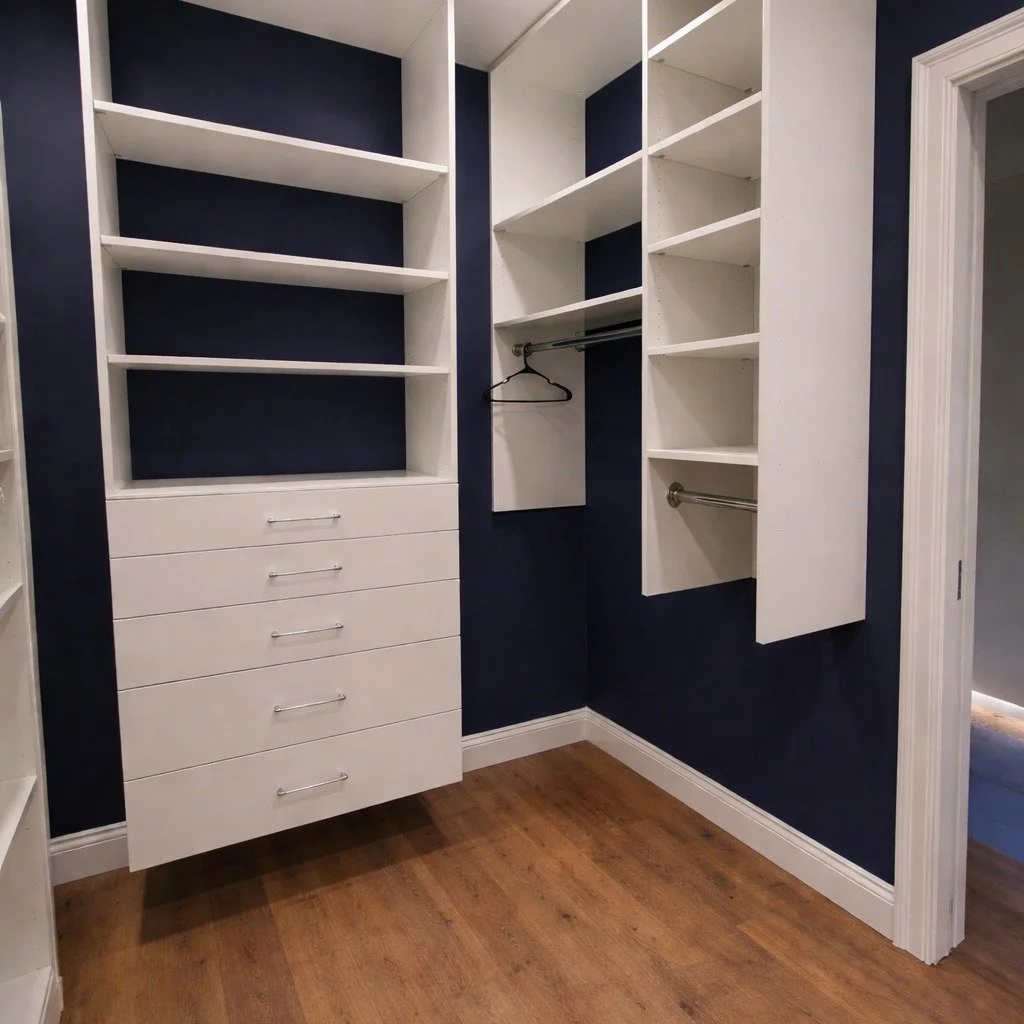 Closet Design. From initial plan to design to end result. The perfect modern solution to maximize any closet space. #closet #storagesolutions #builtins #carpentry #interiordesign #homeowner #remodel #closetdesign