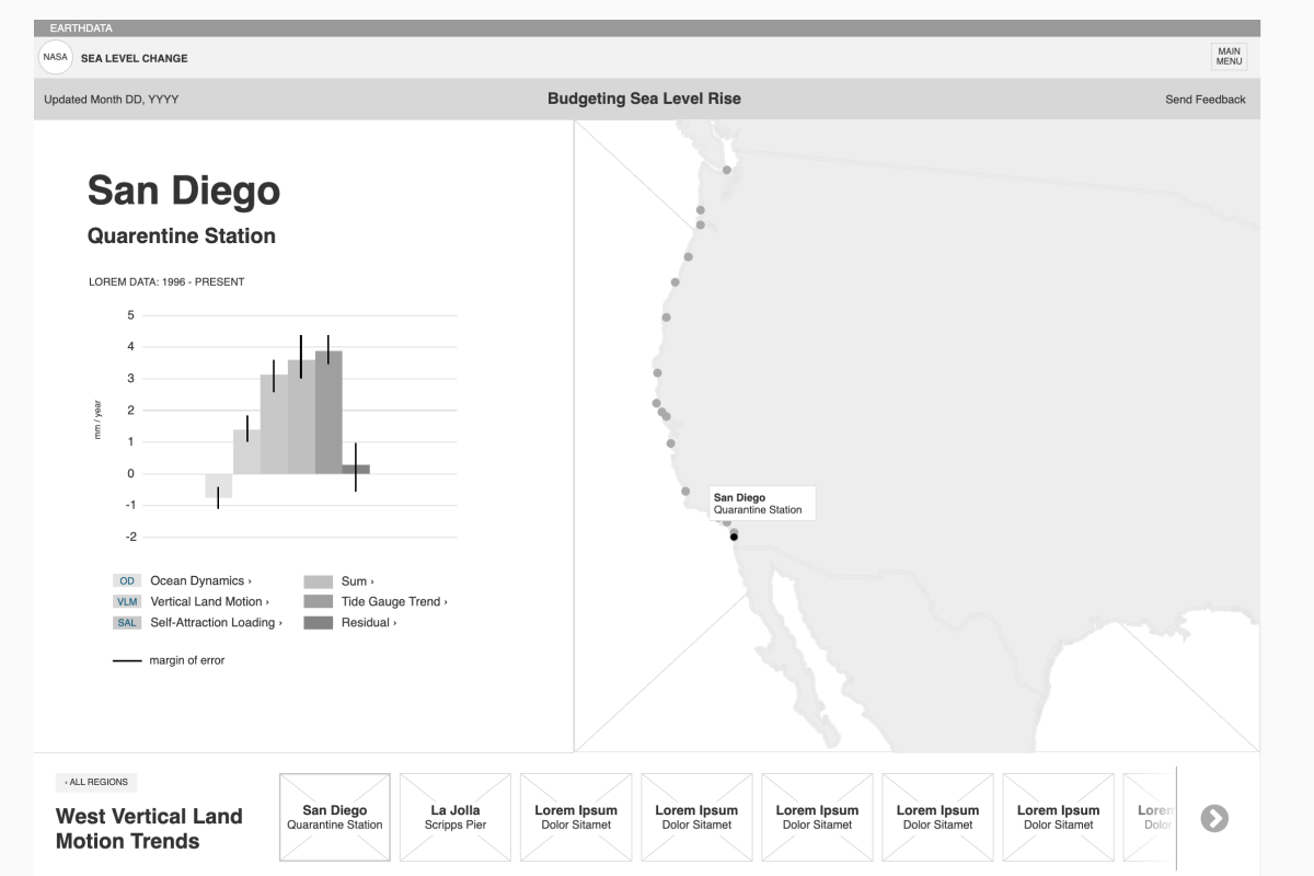 Wireframe showing map with detail panel over map.