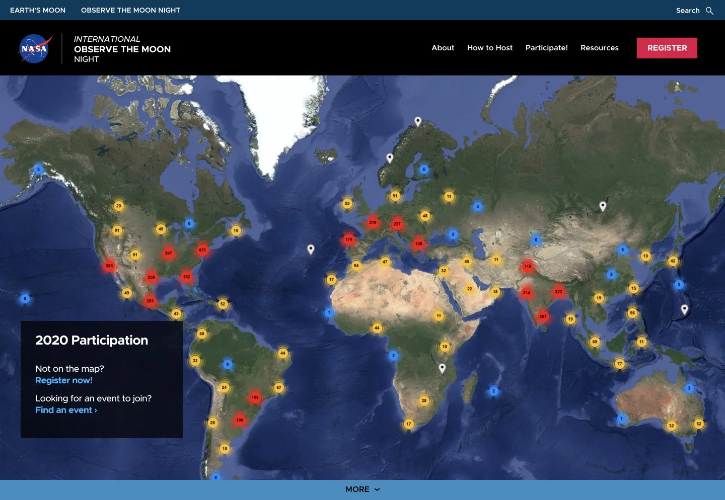 Image of feature area of home page showing map and links to participate.