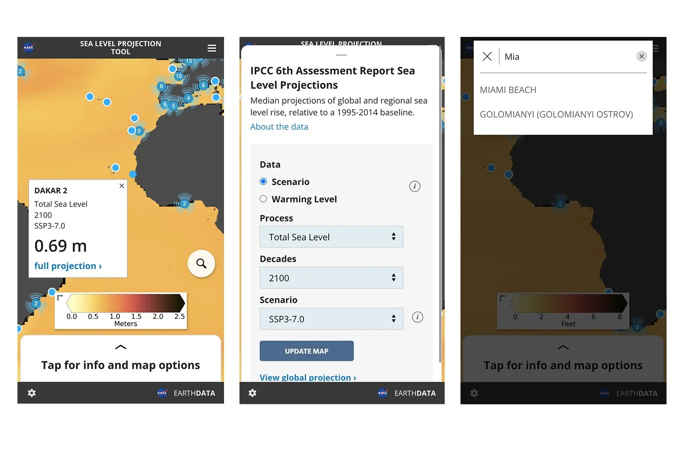 Mobile sized screengrabs of the IPCC tool.