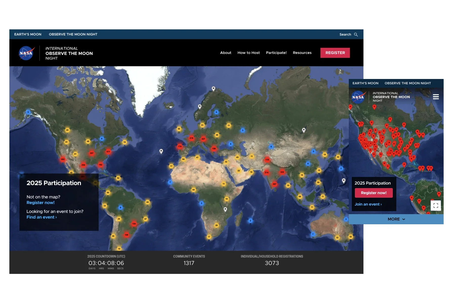Home page showing map and participation links.