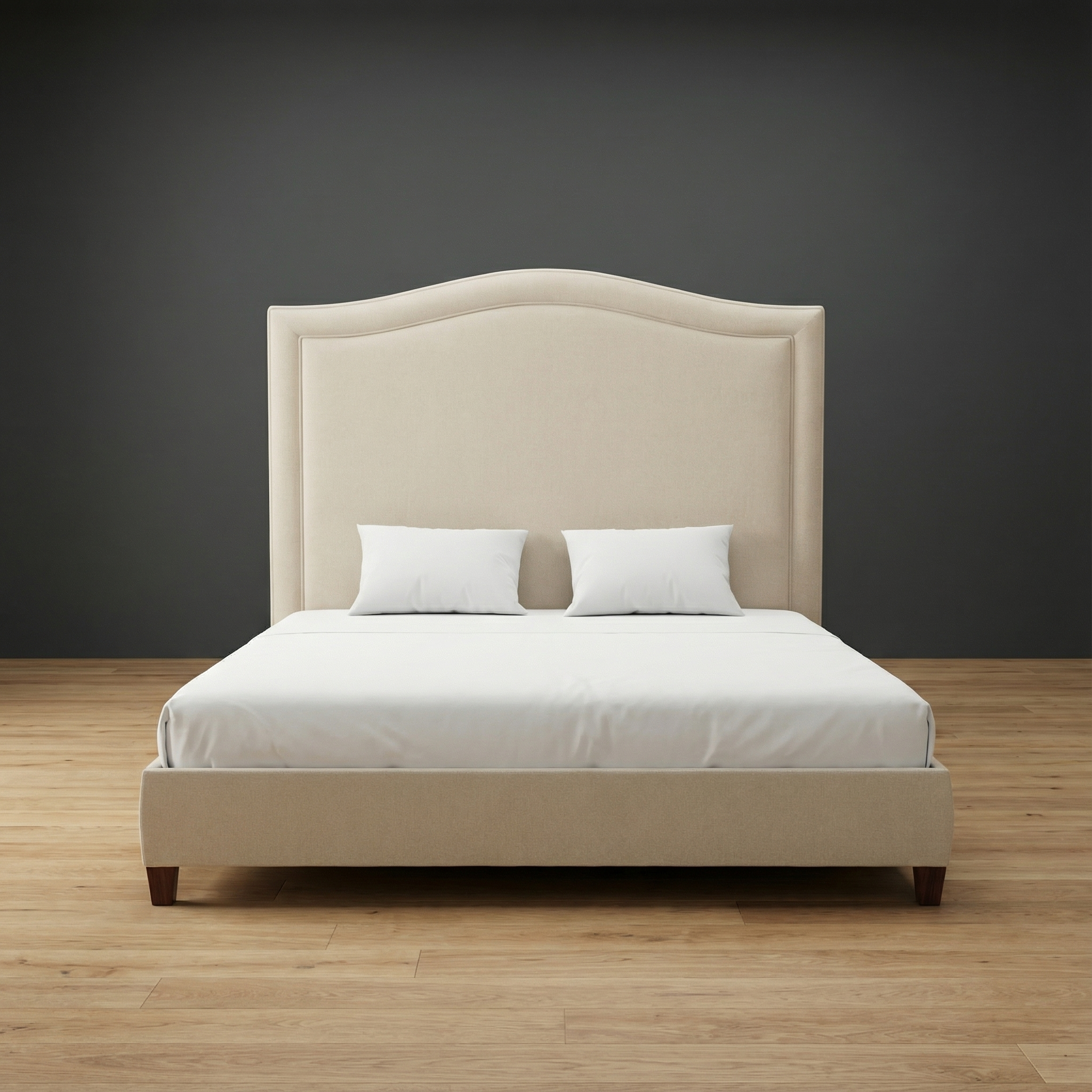 Langford upholstered bed by Globe Upholstery with smooth arched headboard