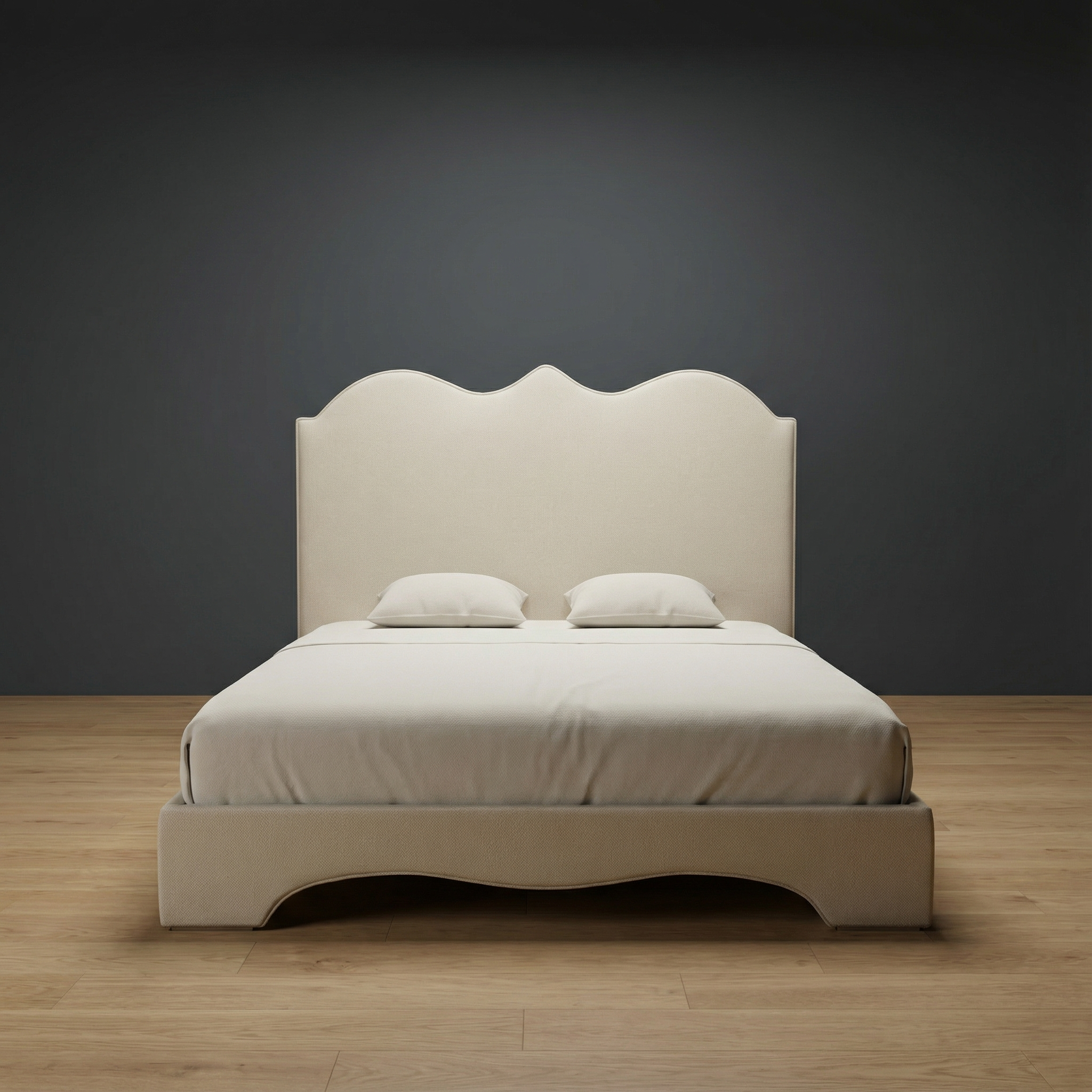 Wynnewood upholstered bed by Globe Upholstery with integrated base and clean upholstery