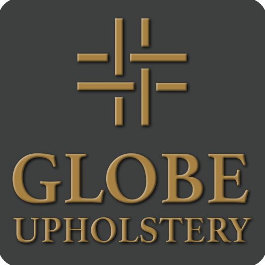 Globe Upholstery logo with stylized globe icon | custom handcrafted furniture brand based in North Carolina.