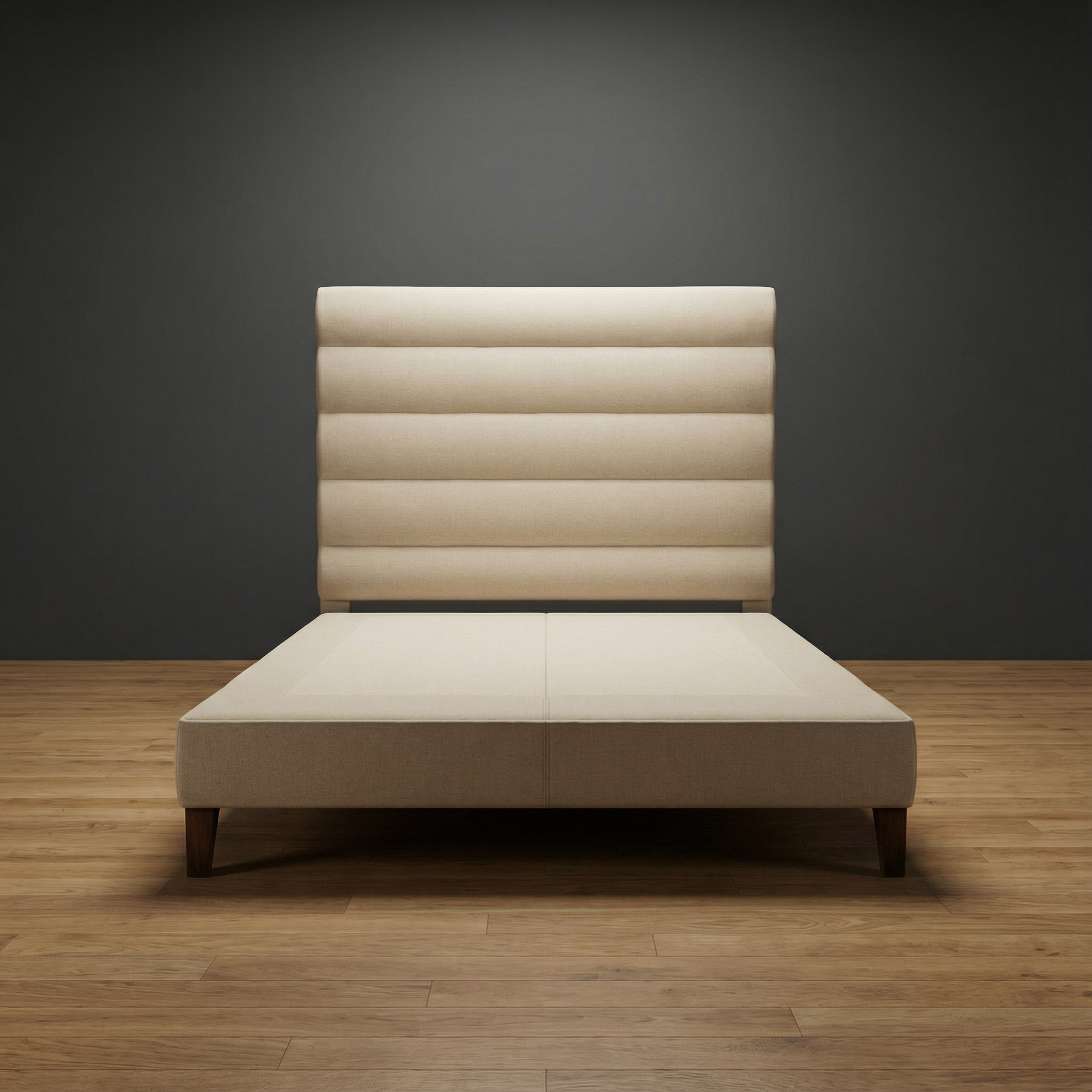 Meridian upholstered bed by Globe Upholstery with horizontal panel headboard