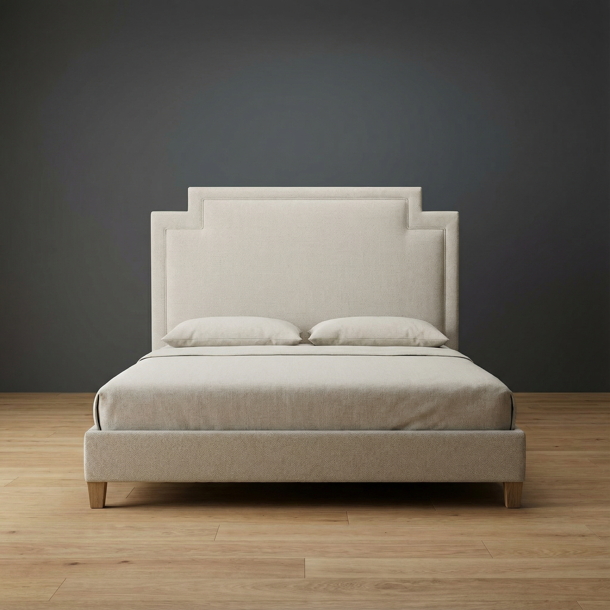 Noble I upholstered bed by Globe Upholstery with classic framed headboard