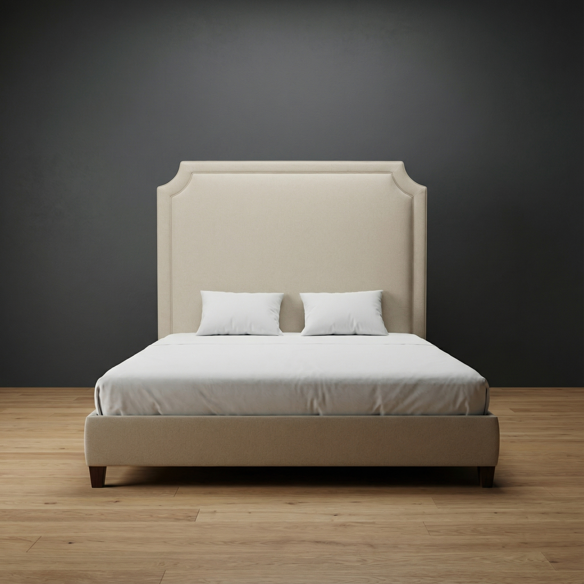 Windsor upholstered bed by Globe Upholstery with framed headboard and tailored upholstery