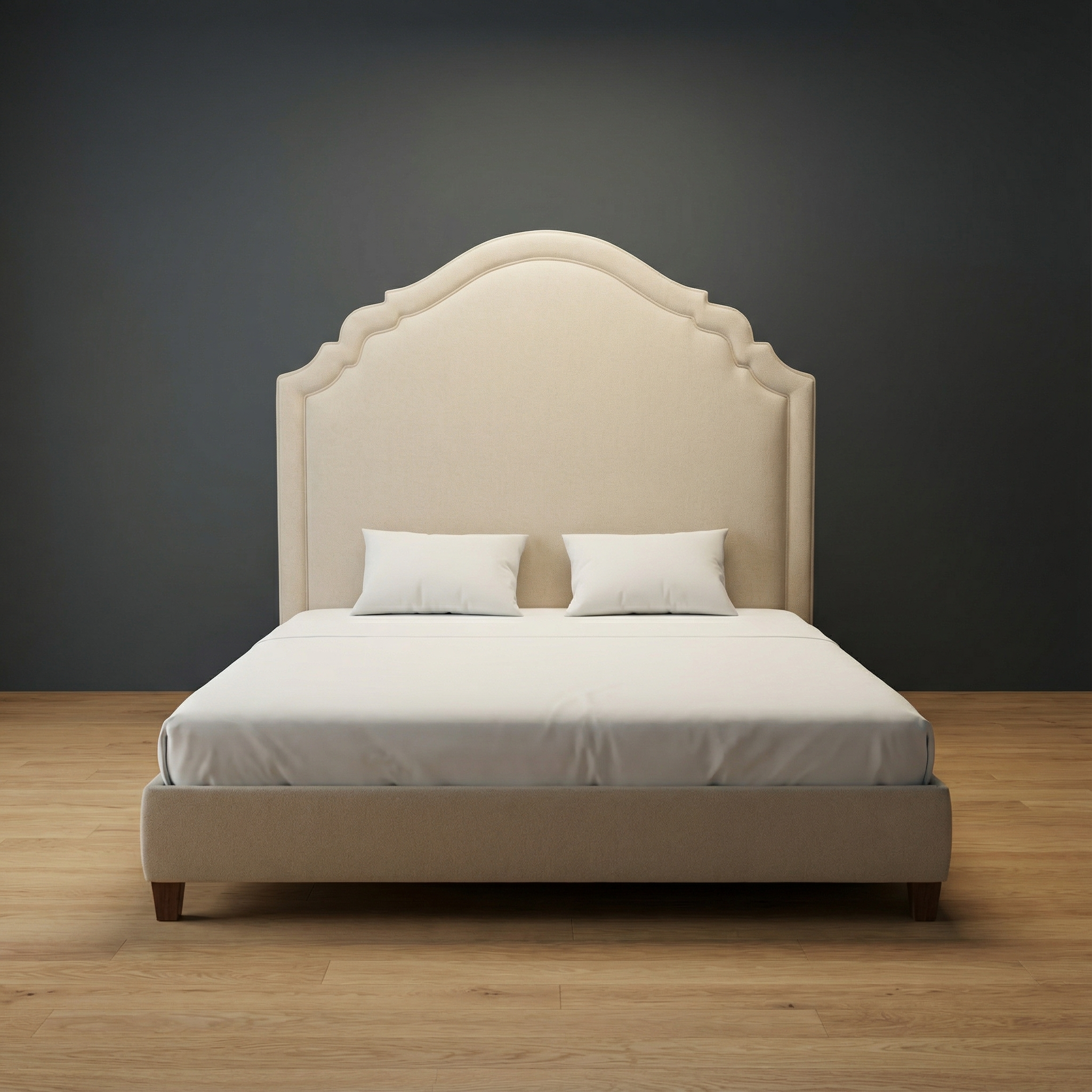 Sterling upholstered bed by Globe Upholstery with tall refined headboard