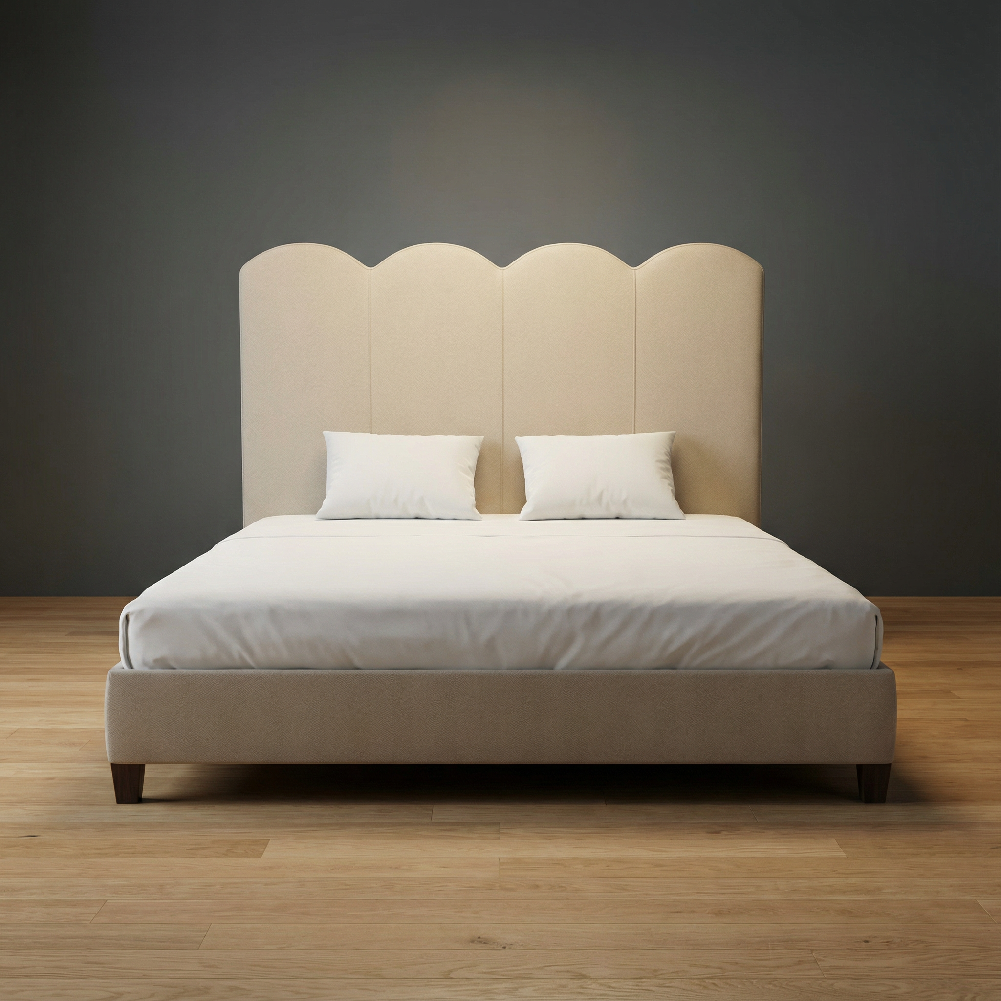 Northfield upholstered bed by Globe Upholstery with understated headboard design