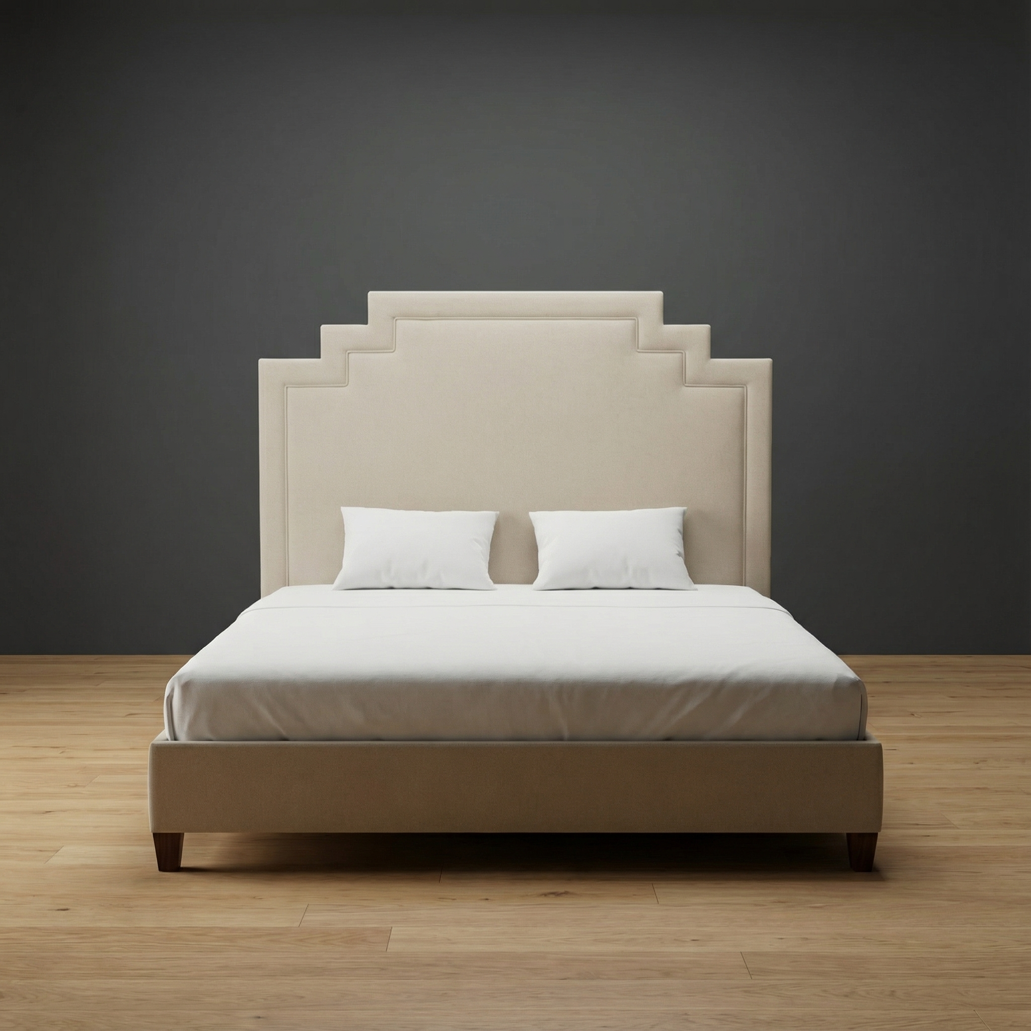 Noble II upholstered bed by Globe Upholstery with taller framed headboard