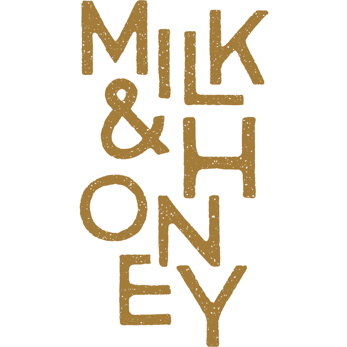 Text reading 'Milk & Honey' in a vertical arrangement with a brown color and rough texture