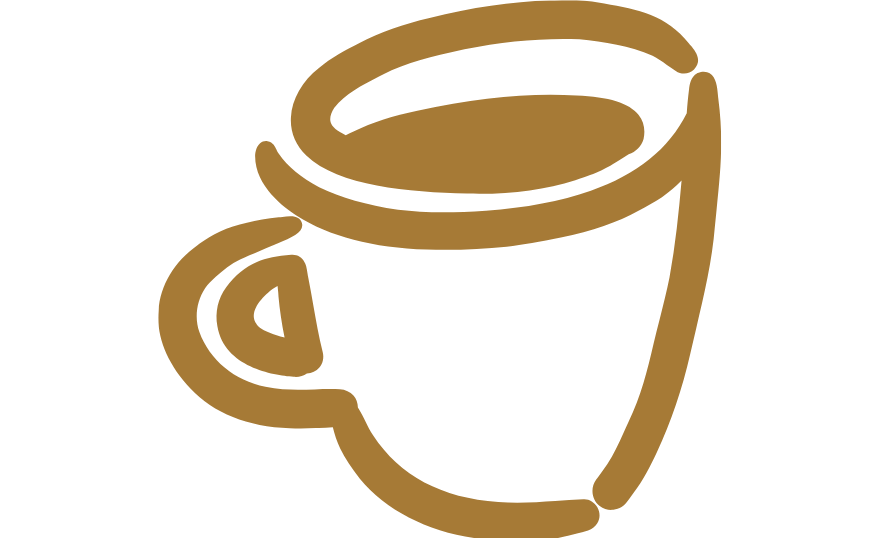 Simple illustration of a brown coffee mug viewed from the side.