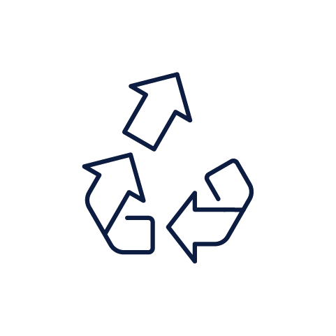 Recycling symbol with three arrows forming a triangle.