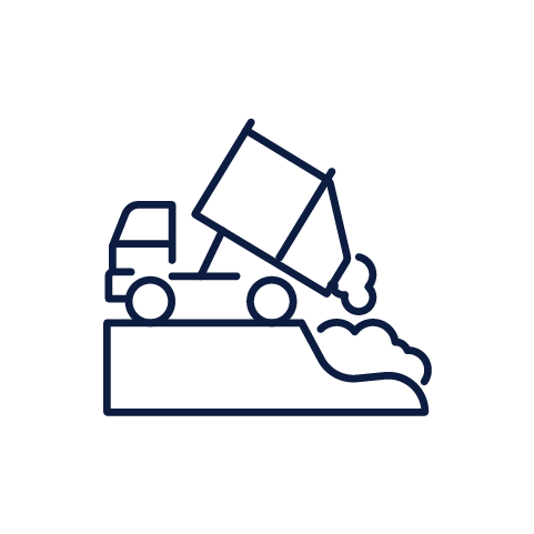 A diagram showing a dump truck unloading gravel or dirt onto a surface.