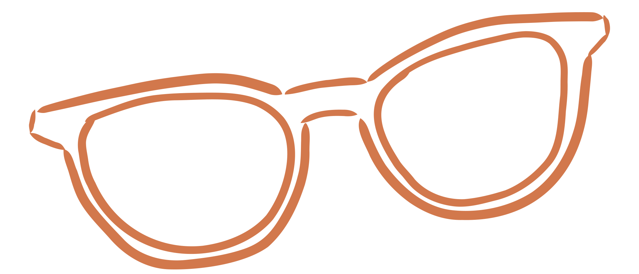 Outline drawing of sunglasses in orange with a transparent background.