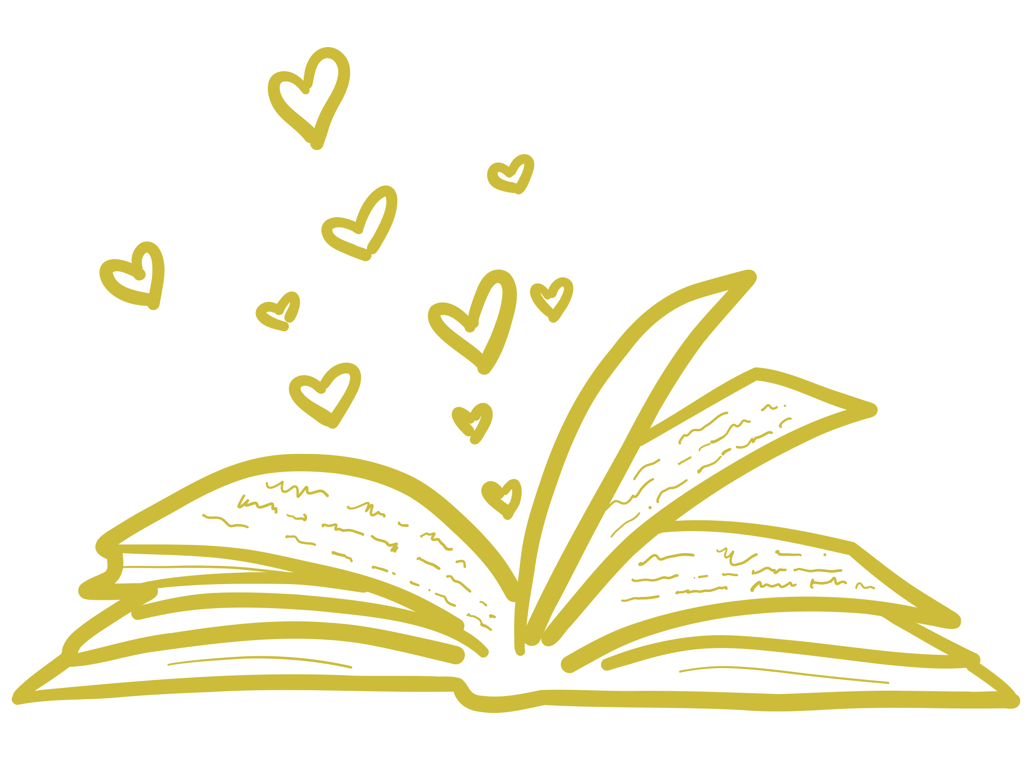 Illustration of a book with pages open, emitting green hearts, suggesting love or admiration for reading.