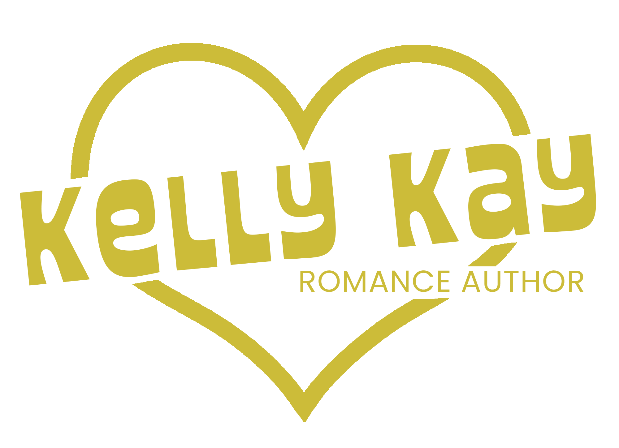 A Lime Green Heart Outline with 'KELLY KAY' across the middle and ROMANCE AUTHOR below that, contemporary romance author logo.