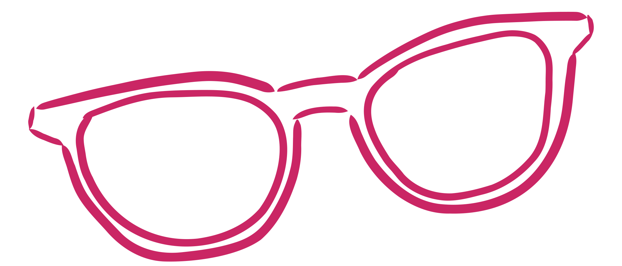 Outline drawing of a pair of pink glasses with transparent background.