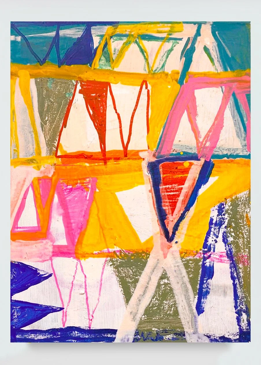 Wedgy 3, acrylic paint and marker, pastel crayon and oil paint stick on canvas, 12x16in./30.5x40.5cm.