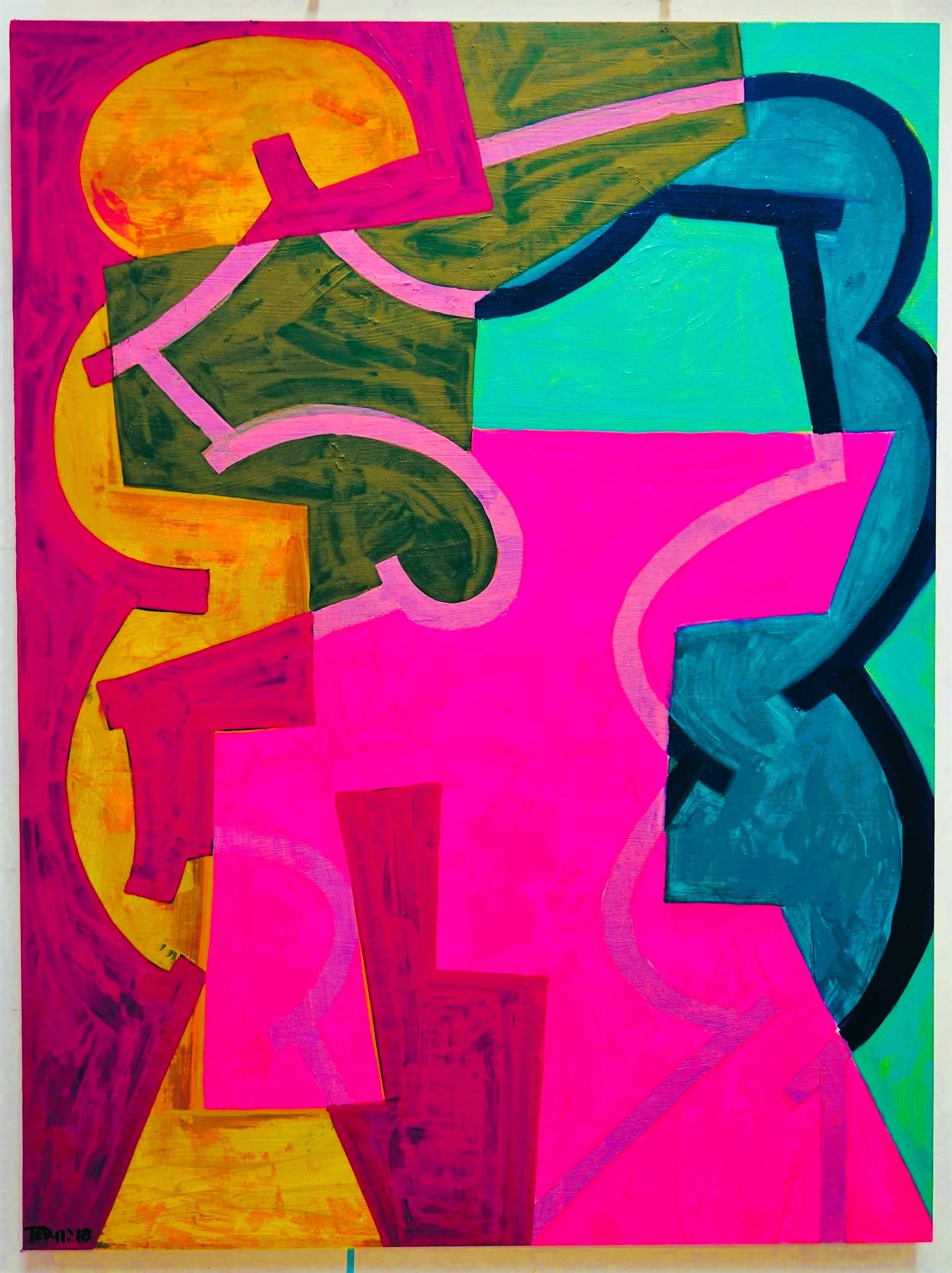 Corpos #3, acrylic on wood panel, 18" x 24"/45.5 x 61 cm, 2018.
