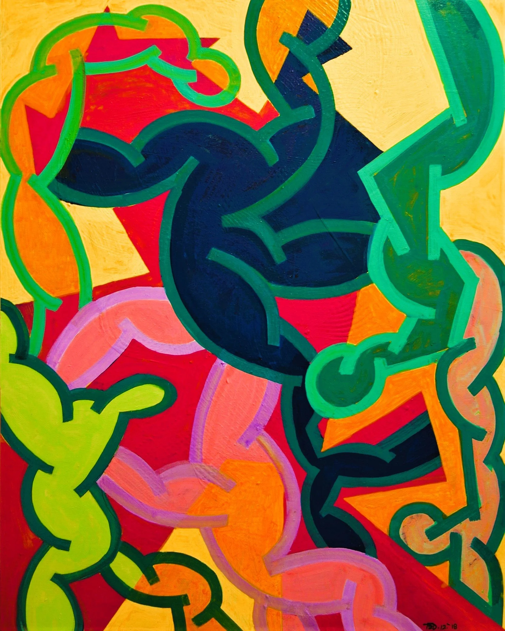 Corpos #1, acrylic on wood panel, 24x30n./61x76cm., 2018.