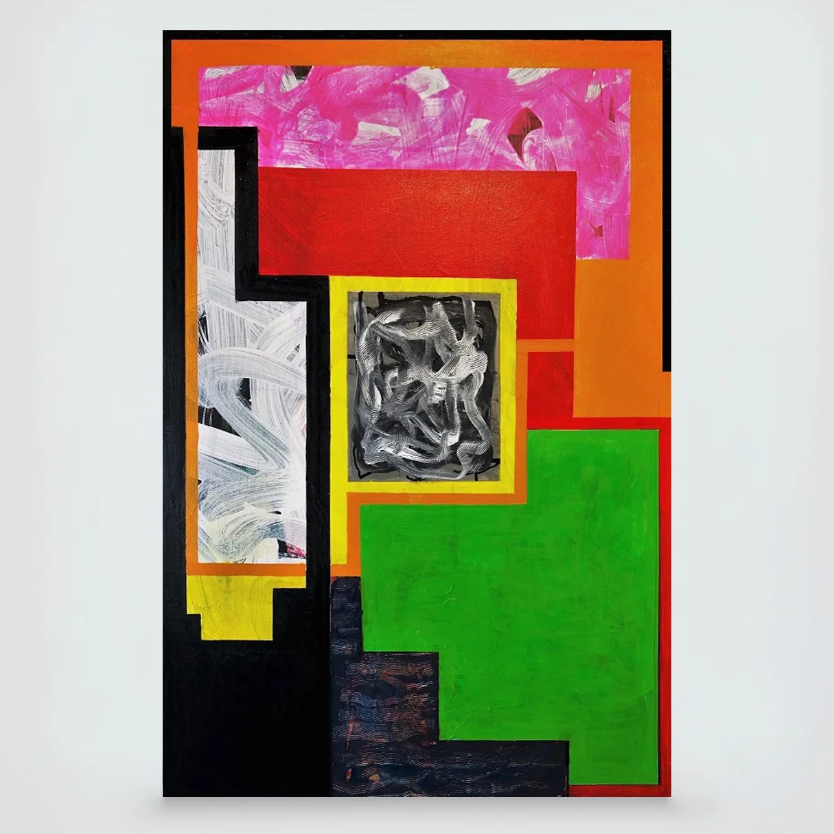 Wrecked and Tangled 3...mixed media on canvas, 36in./91.5cm. x 24in,/81cm., 2019.