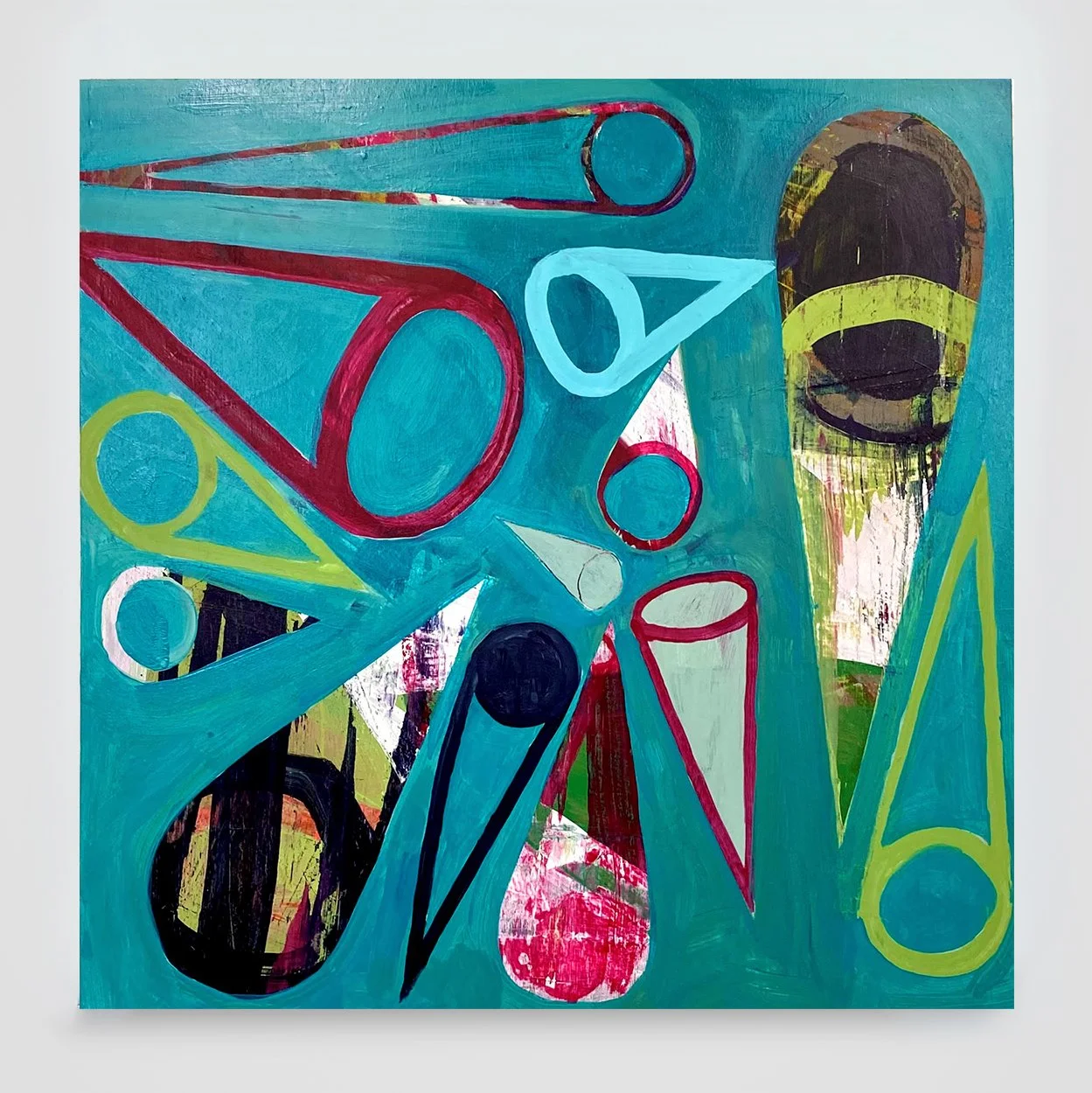 The Cones 3 [Thirteen Cones]...acrylic and oil stick on wood panel, 30 x 30in. /76 x 76 cm. sq.
2023