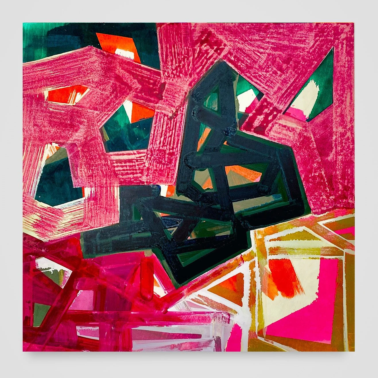 Broken Template 1...acrylic on canvas, 30in/76 cm sq., 2024.