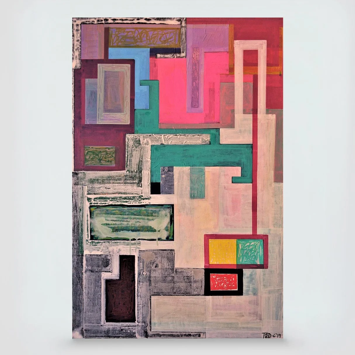 Wrecked and Tangled 1...mixed media on canvas, 36in./91.5cm. x 24in,/81cm., 2019.