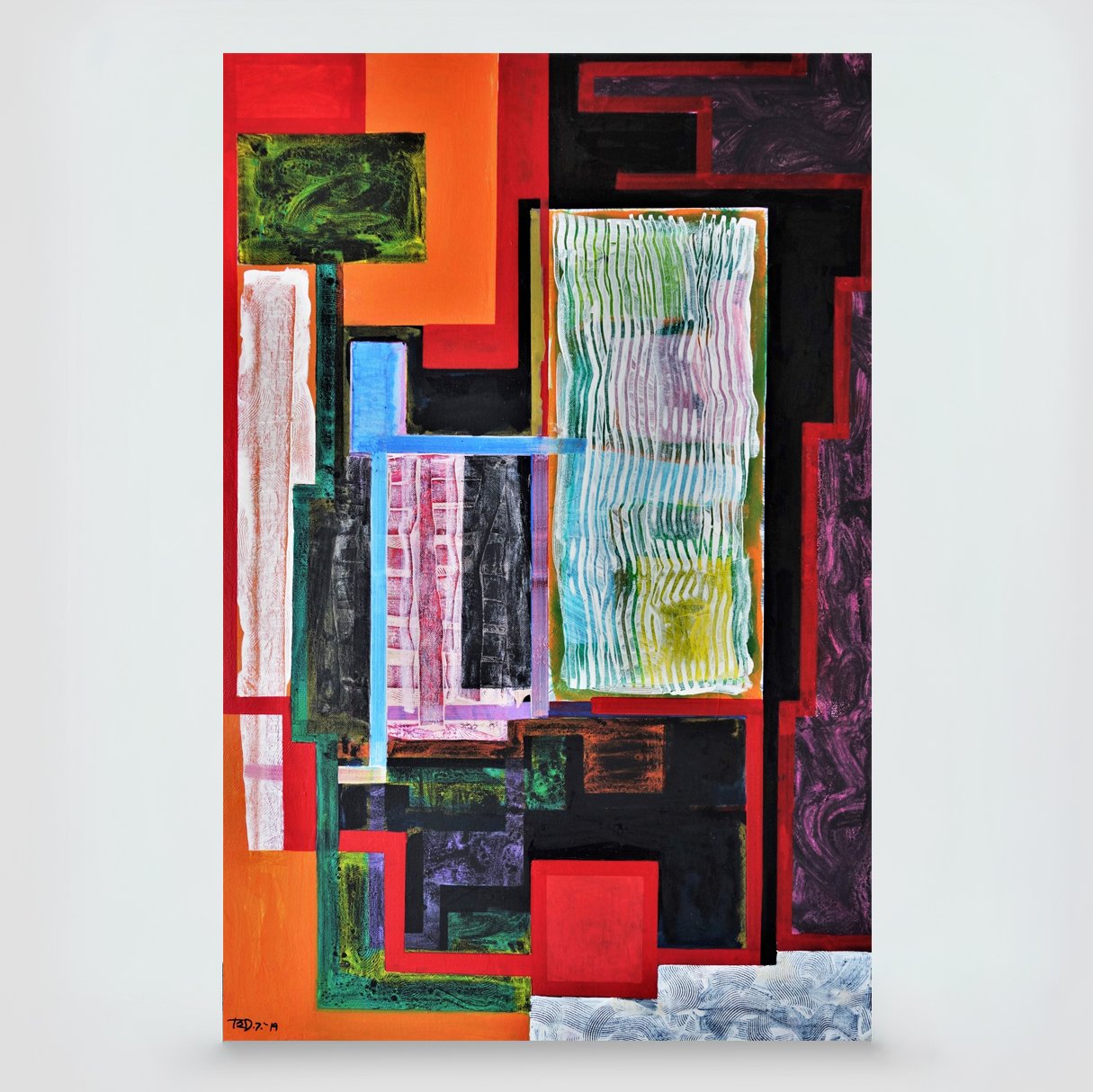 Wrecked and Tangled 6...mixed media on canvas, 36in./91.5cm. x 24in,/81cm., 2019.