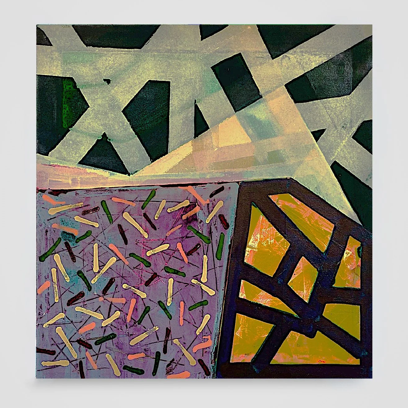 Broken Template 4...mixed media on canvas, 30 x in./ 76 cm. sq., 2024.