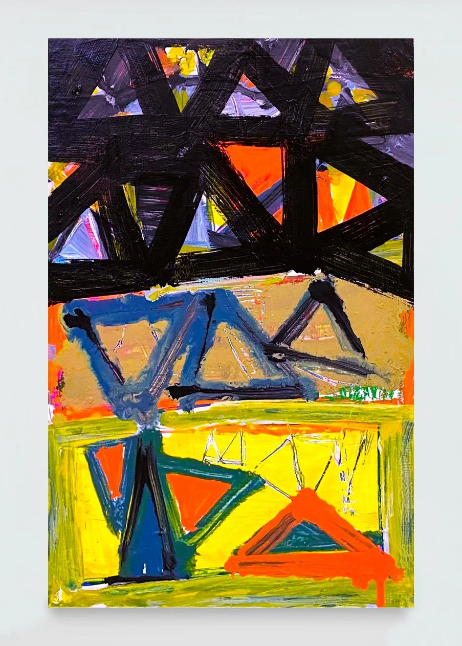 Wedgy 6, acrylic paint and oil paint stick on wood panel, 10.5x16in./25.5x41cm. 