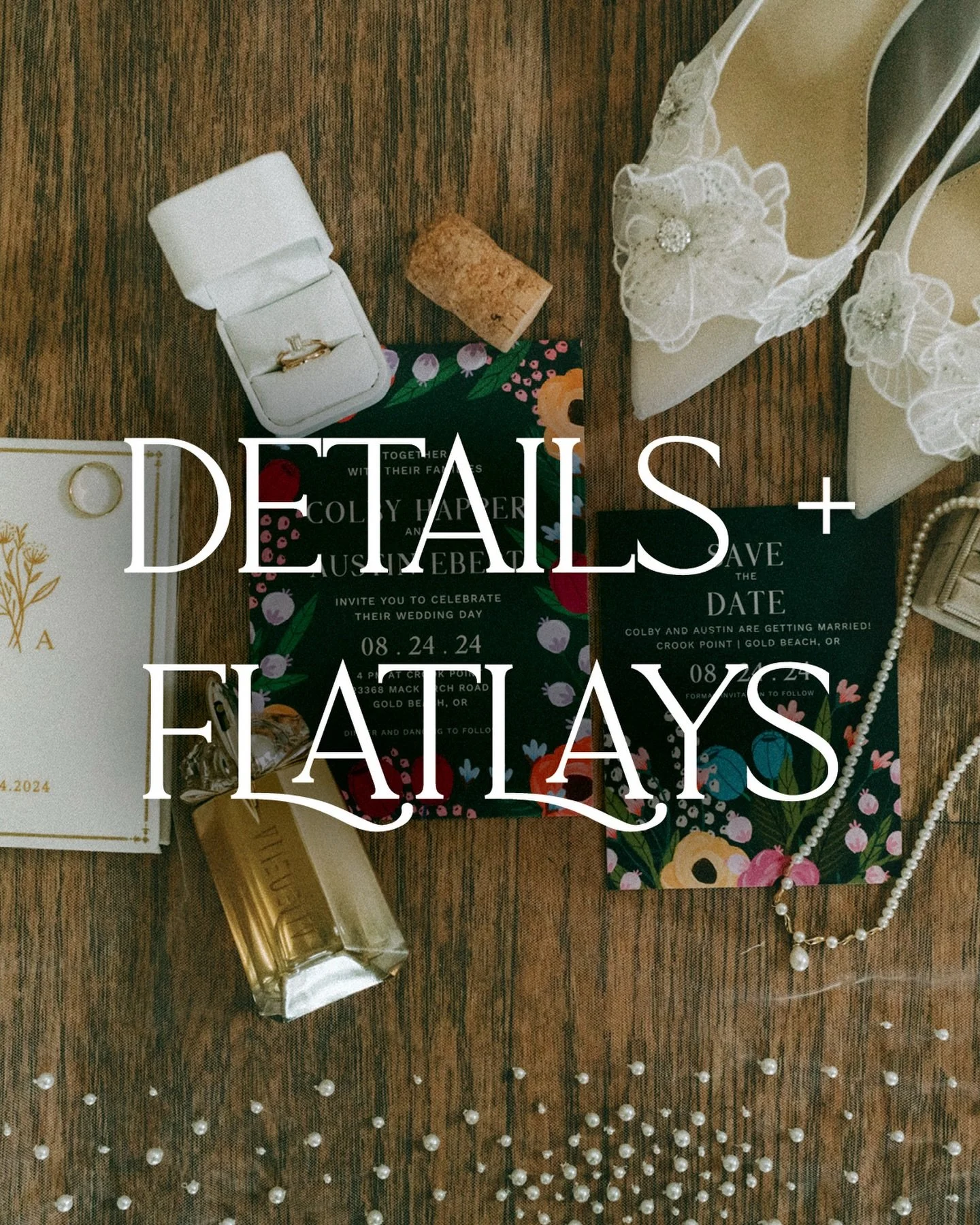 The little details tell such a big part of your story.

We love helping couples gather everything in one place so their photographer can create beautiful flatlays &mdash; heirloom jewelry, invitations, vow books, fabrics, accessories, even meaningful