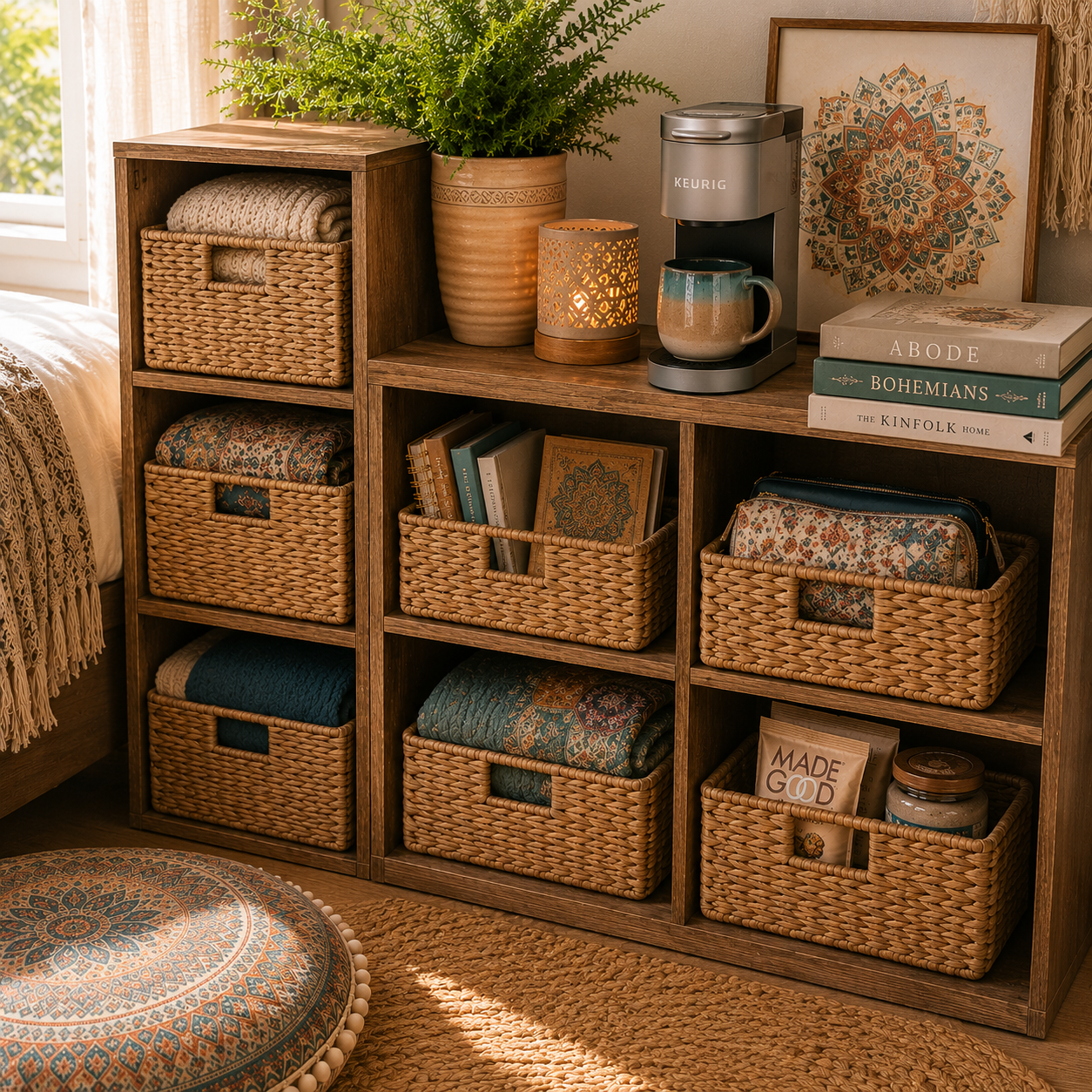 mandala-boho-dorm-room-organization-wicker-basket-shelf-keurig-coffee-station.png