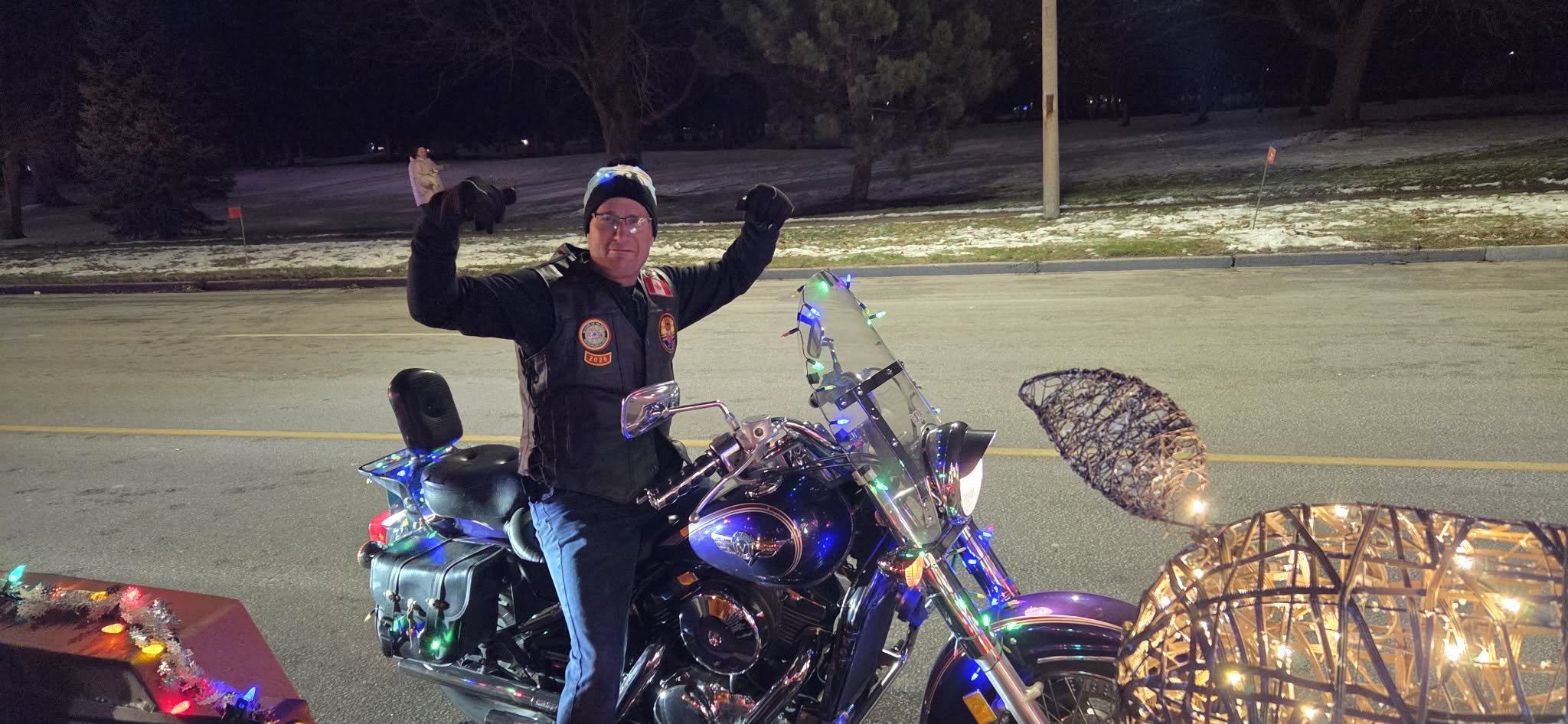 Moose Rider in the Santa Clause Parade having a chilly blast!