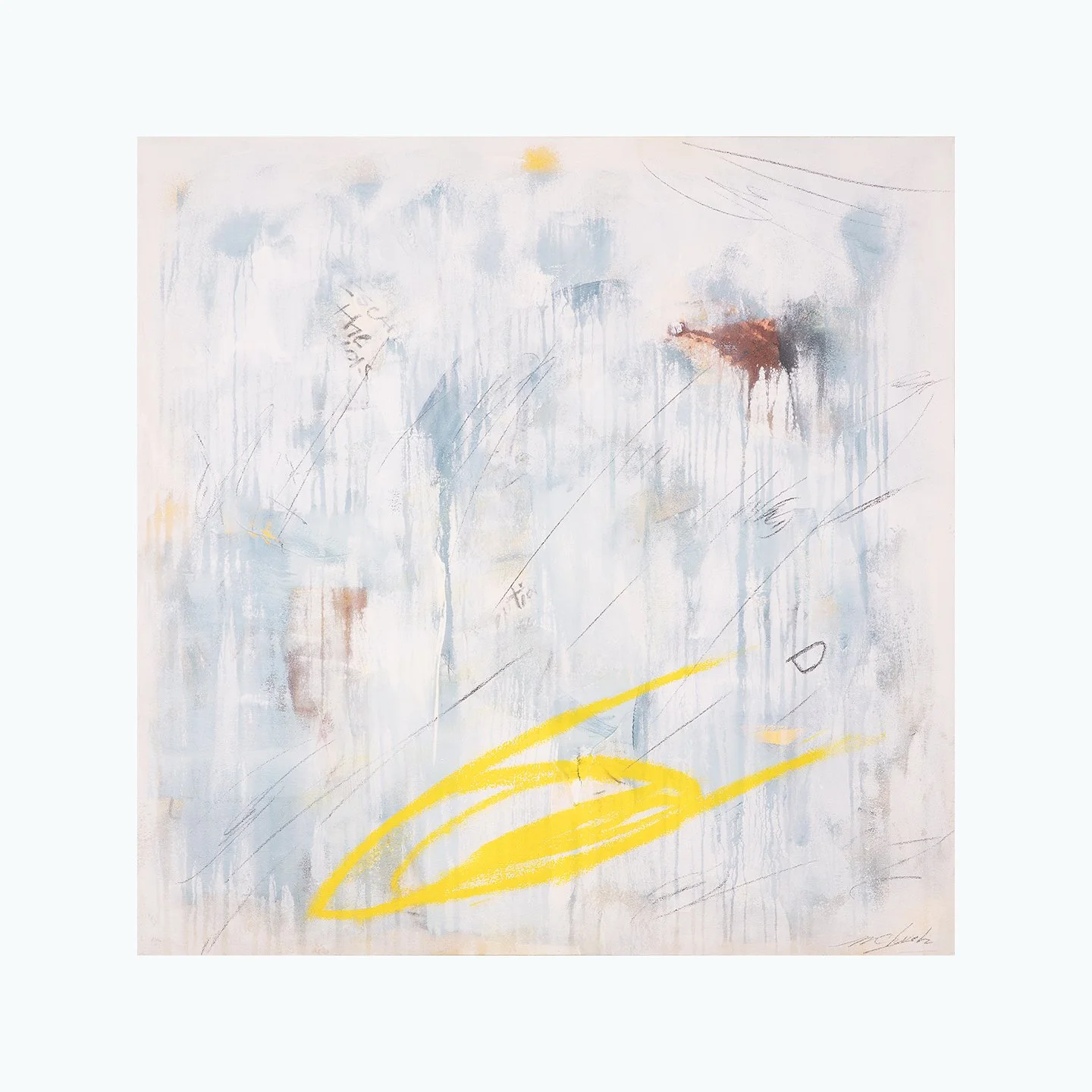 "Escape the Noise" 2025 Mixed media oiland acrylic on stretched canvas, 36 x 36 x 2.5 in