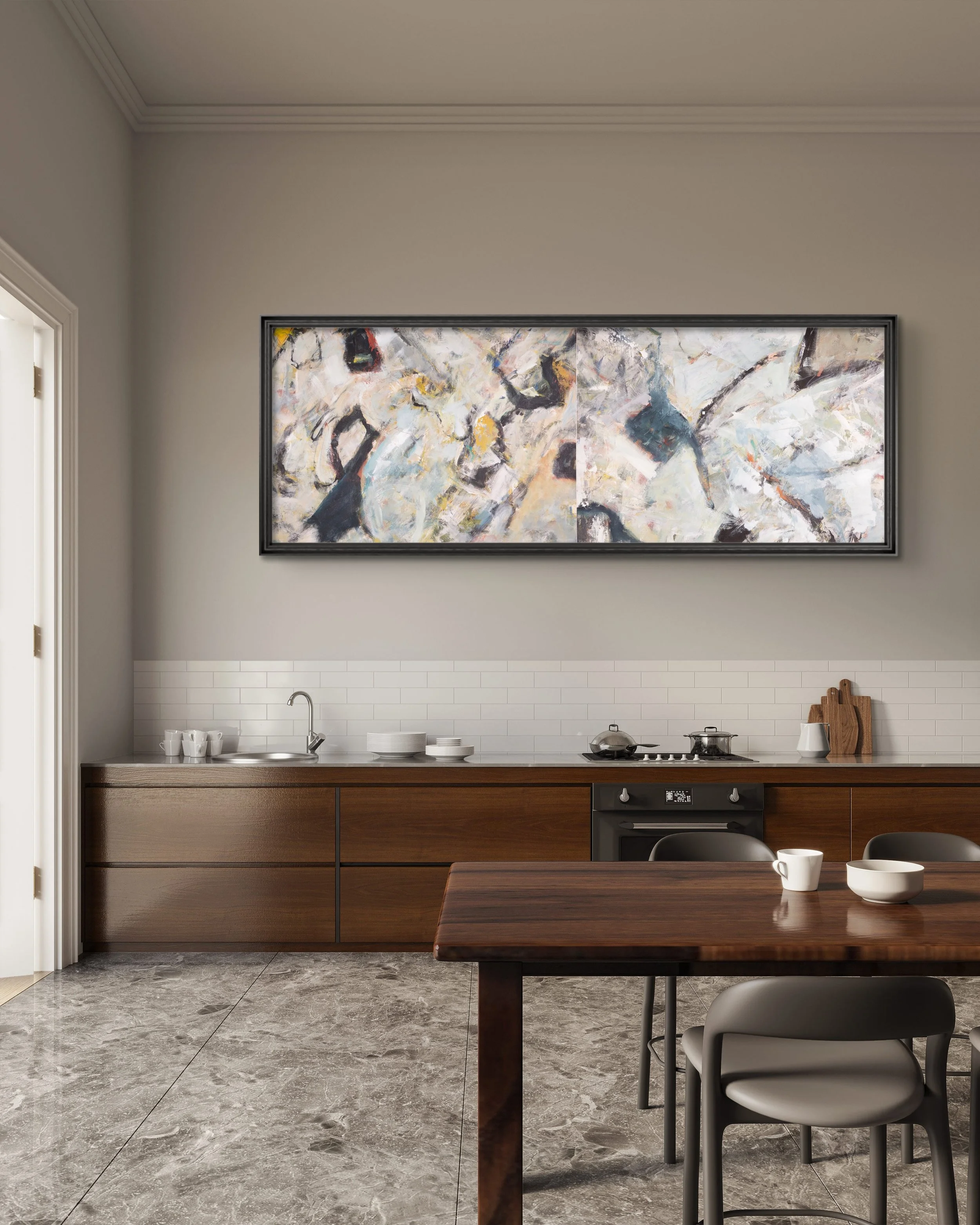 "Movement"
Mixed Media, acrylic on canvas
34 x 96 x 2.5 in