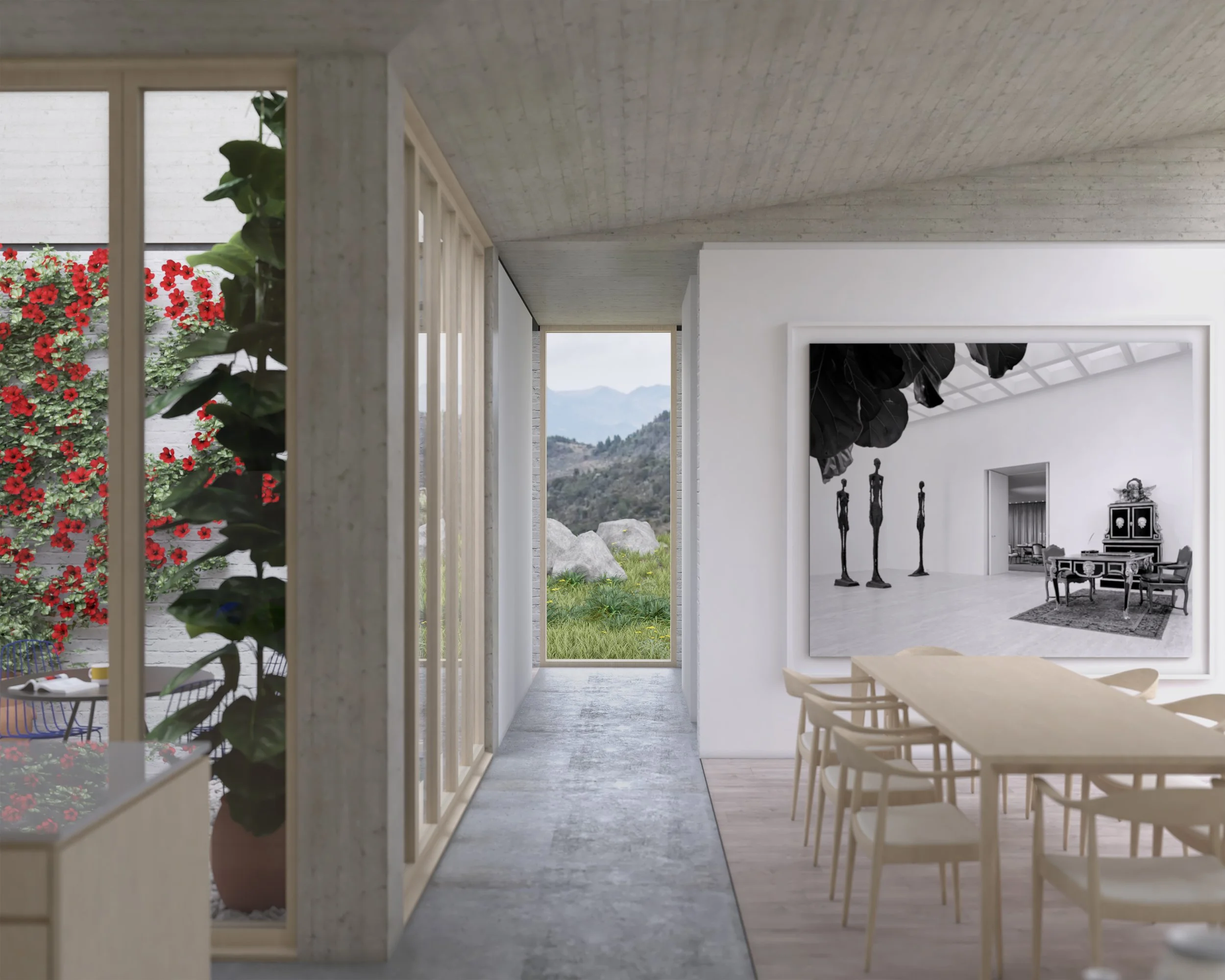 An image of the dining room at the courtyard house in Villa De Leyva, Colombia