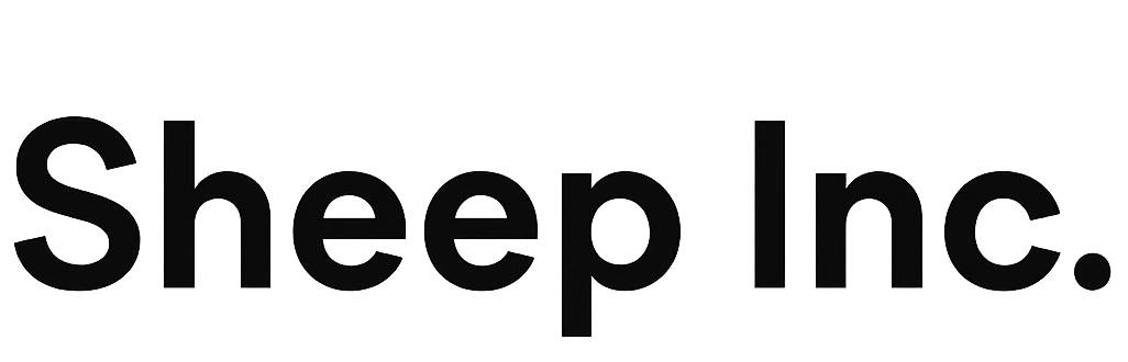 Black-and-white logo with The Sheep Inc. in bold text.