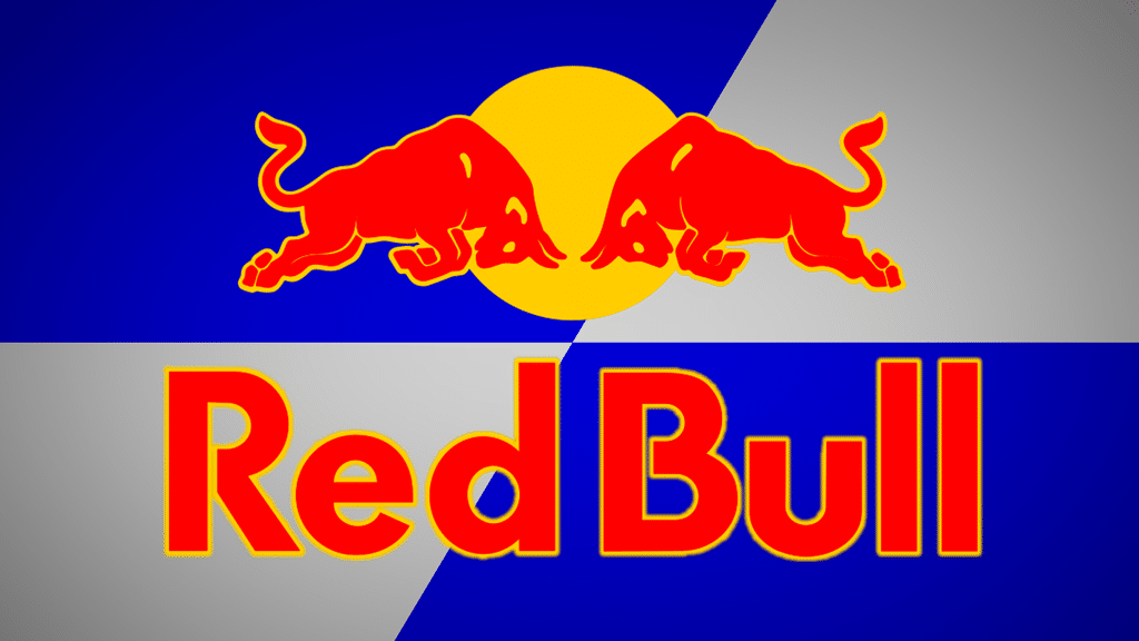 The Red Bull logo featuring two red bulls charging towards each other in front of a yellow sun, with the text 'Red Bull' in red and yellow letters.