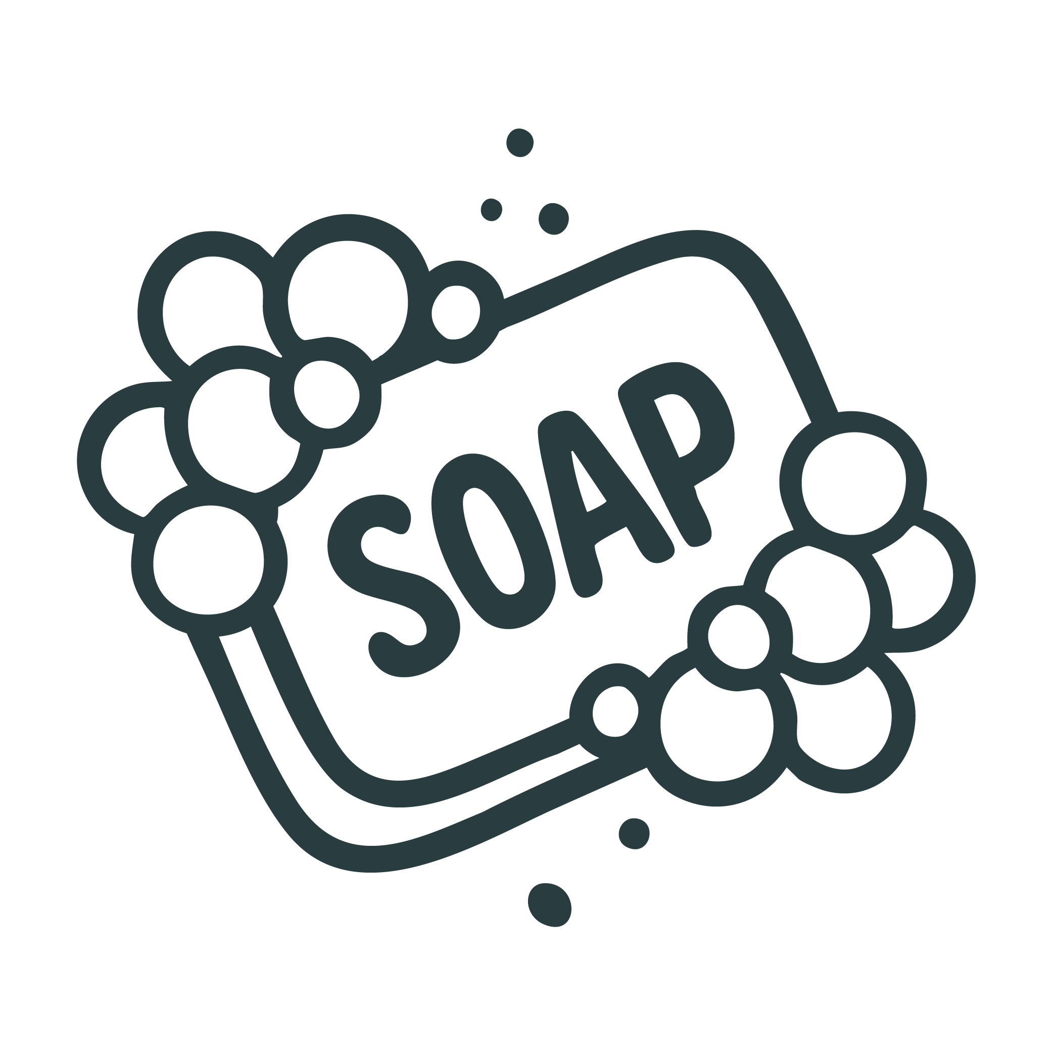 Illustration of a soap bar with bubbles around it.