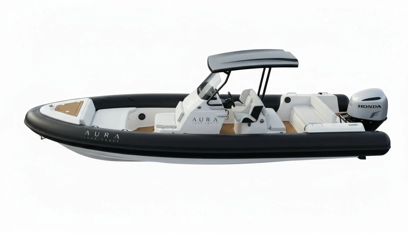 Aura S250 25ft luxury RIB boat for sale in Belize, designed for family cruising, tours, and island exploration